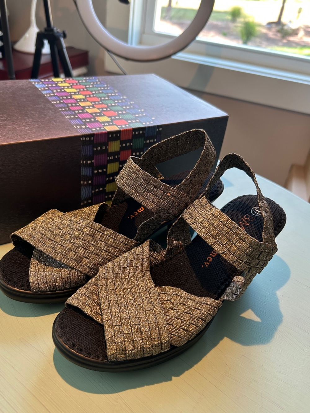 Bernie Mev Metallic Woven Slingback Sandal -   Bronze/Black